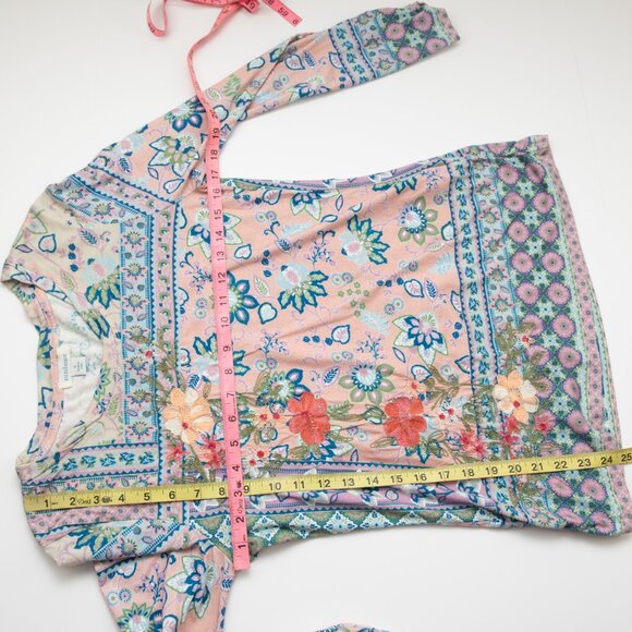 Sundance Long Sleeve Tee Floral Print Top Embroidered Shirt Pink Blue Size Small - Picture 6 of 6